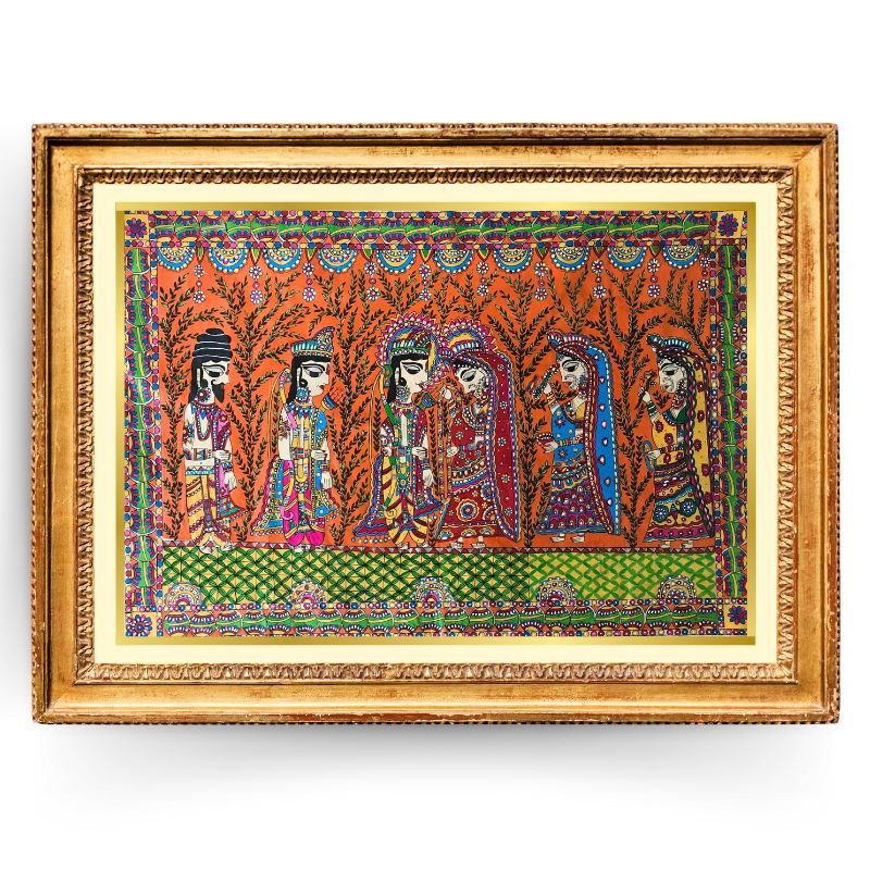 Magnificent Madhubani Painting of Ram Sita Swayamvar (Unframed) | Artwork | Handmade | Home decor