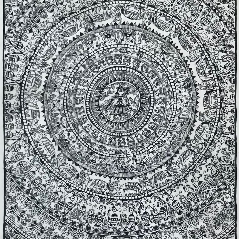 Enchanting Raas Leela Madhubani Painting in Black Godna Style (Unframed) | handmade Painting | Home decor