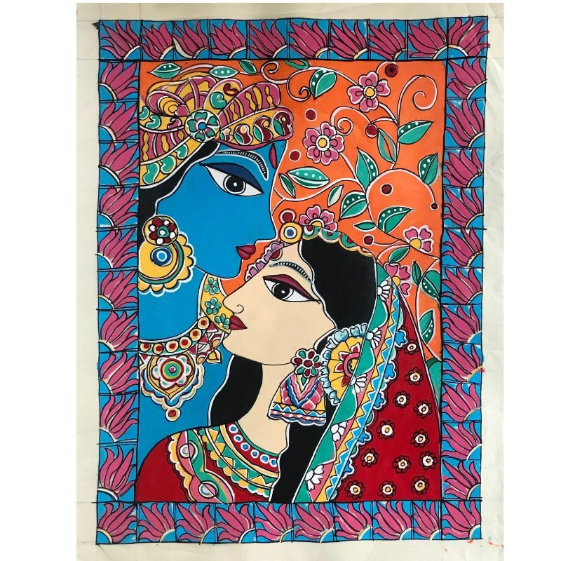 Madhubani Painting of Radha Krishna (Unframed)